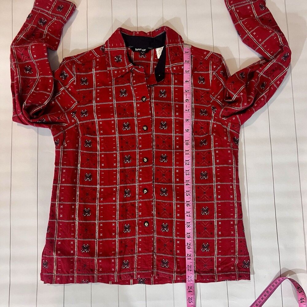 Krazy Kat Button Up Shirt Womens Size S Red Plaid Christmas Novelty Top Vintage - Picture 3 of 8